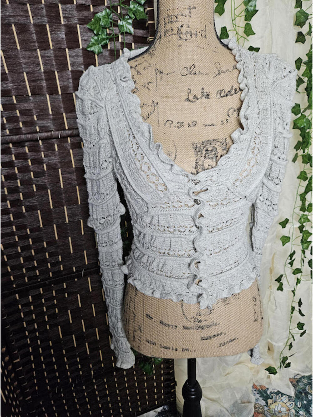 Free People Ruffle Crochet Knit Cardigan XS Fairycore Romantic Victorian Sweater
